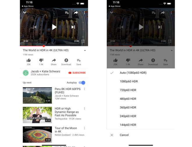 YouTube for iOS updated HDR support for iPhone XS and XS Max